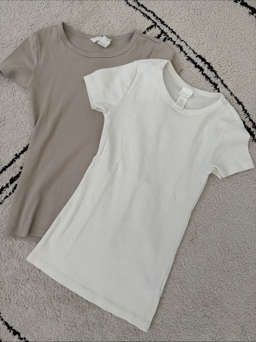 H&M Short-Sleeve Ribbed Tee Two Pack - White, Taupe